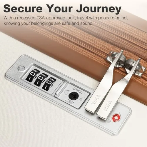 Kono 28 Inch Expandable Lightweight Hard Shell Check-In Suitcase with TSA Lock - Cream And Brown