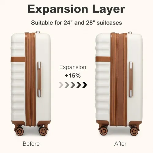 Kono 28 Inch Expandable Lightweight Hard Shell Check-In Suitcase with TSA Lock - Cream And Brown