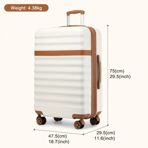 Kono 28 Inch Expandable Lightweight Hard Shell Check-In Suitcase with TSA Lock - Cream And Brown