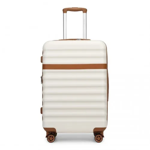 Kono 28 Inch Expandable Lightweight Hard Shell Check-In Suitcase with TSA Lock - Cream And Brown
