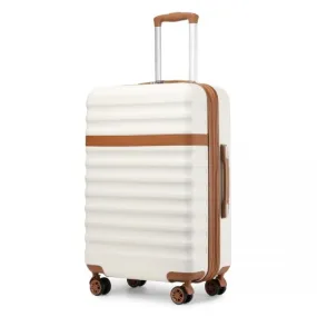 Kono 28 Inch Expandable Lightweight Hard Shell Check-In Suitcase with TSA Lock - Cream And Brown