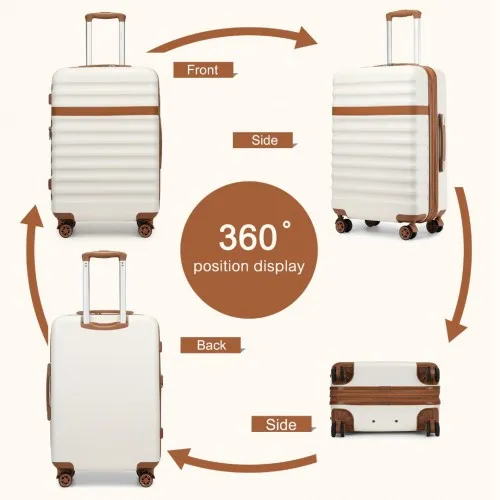 Kono 28 Inch Expandable Lightweight Hard Shell Check-In Suitcase with TSA Lock - Cream And Brown