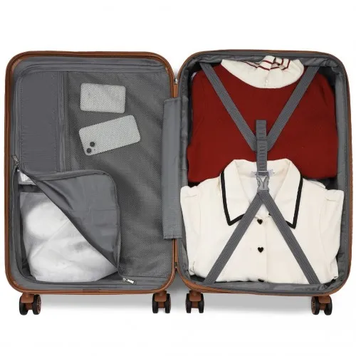 Kono 28 Inch Expandable Lightweight Hard Shell Check-In Suitcase with TSA Lock - Cream And Brown