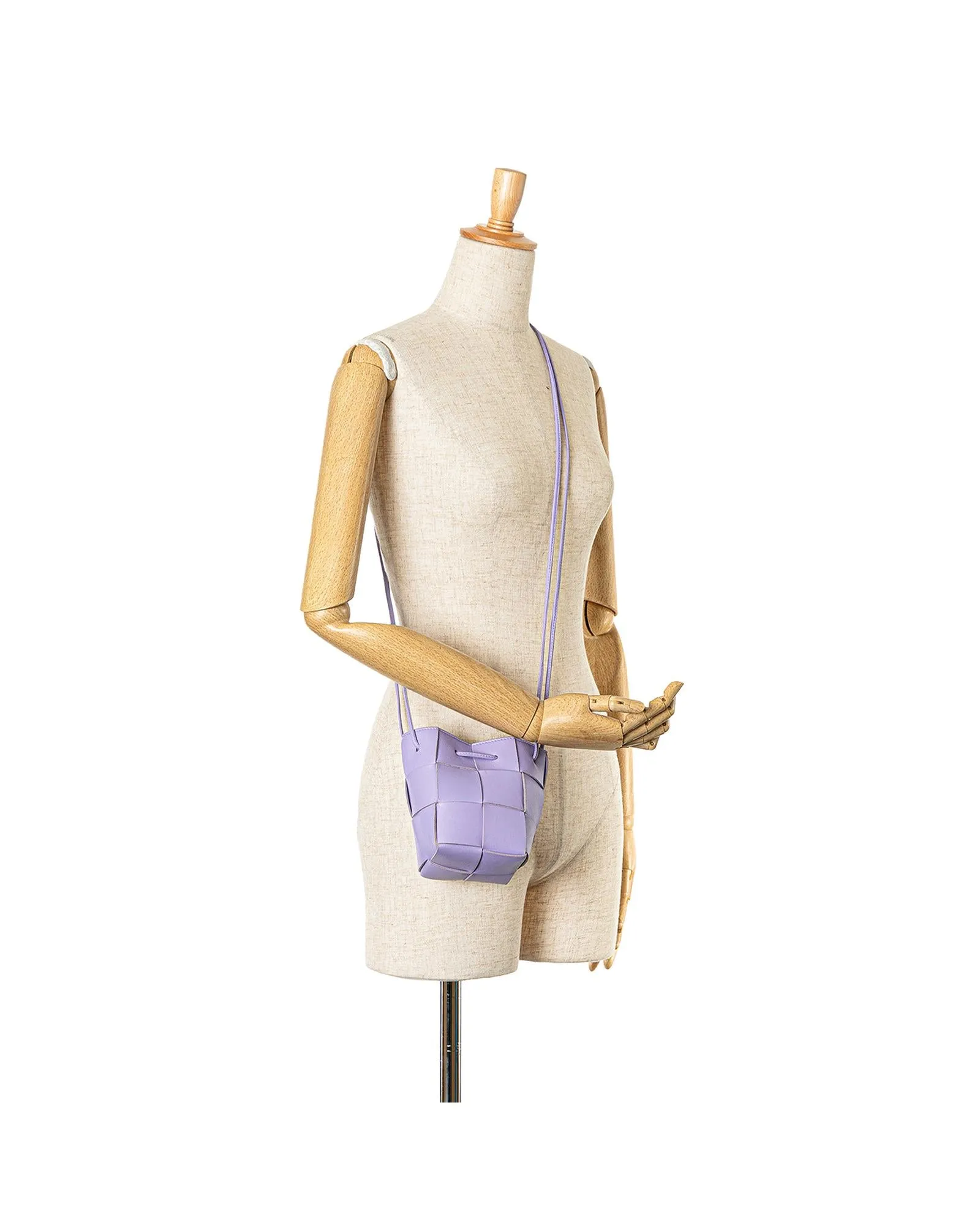 Mini Nappa Intrecciato Woven Leather Bucket Bag with Drawstring Closure