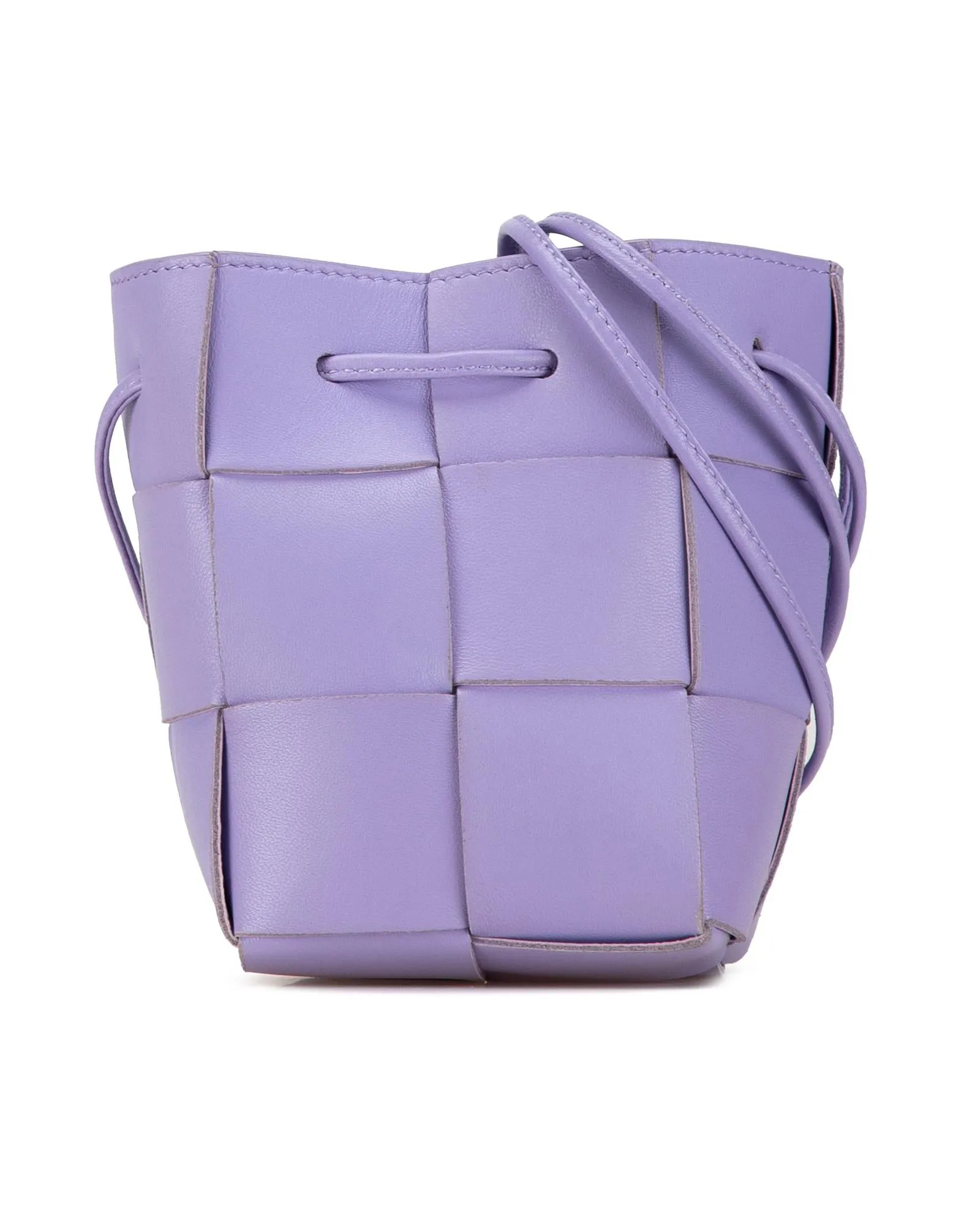 Mini Nappa Intrecciato Woven Leather Bucket Bag with Drawstring Closure