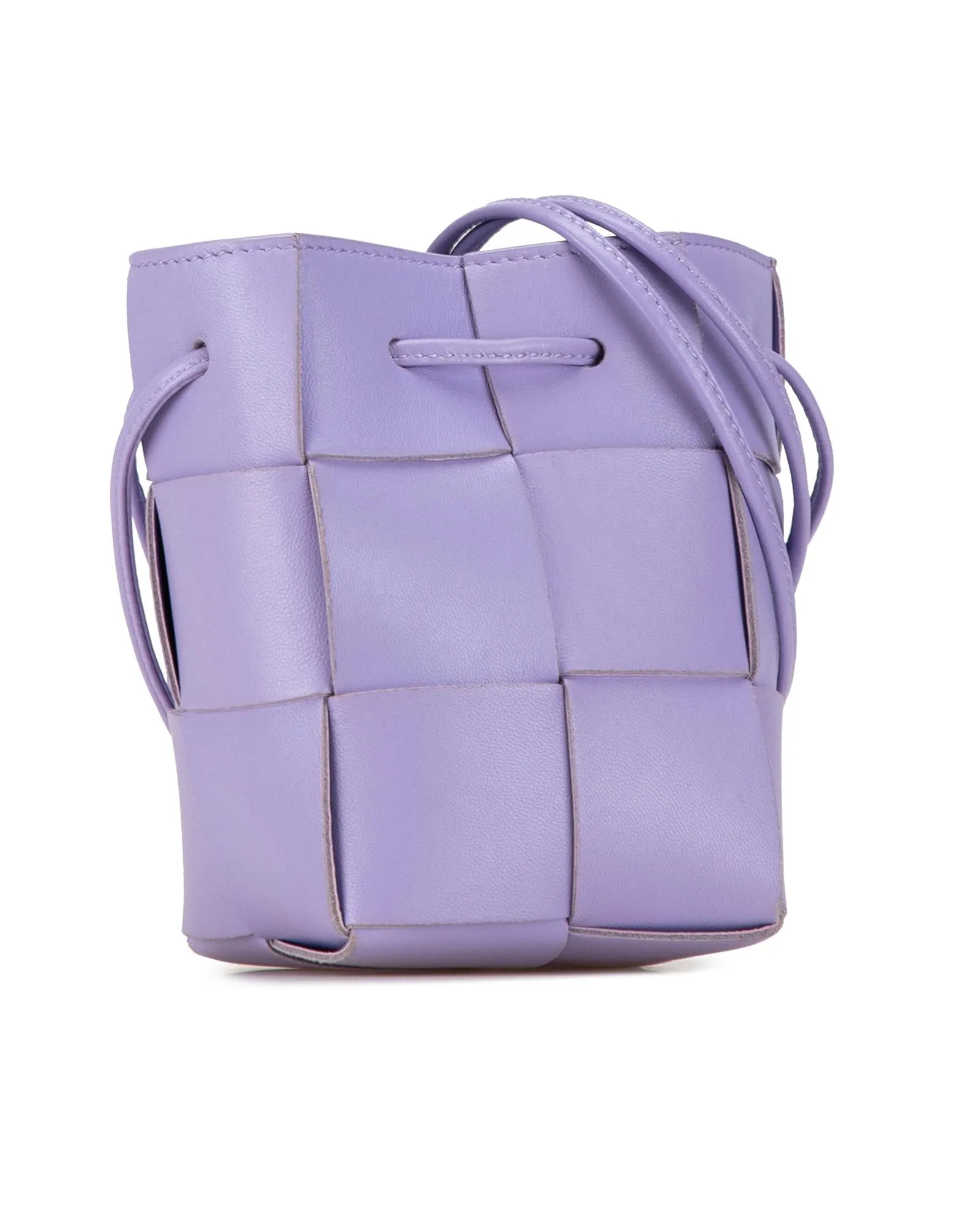 Mini Nappa Intrecciato Woven Leather Bucket Bag with Drawstring Closure