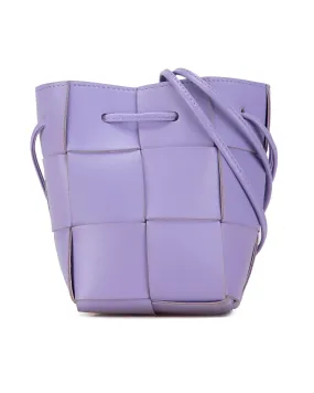 Mini Nappa Intrecciato Woven Leather Bucket Bag with Drawstring Closure