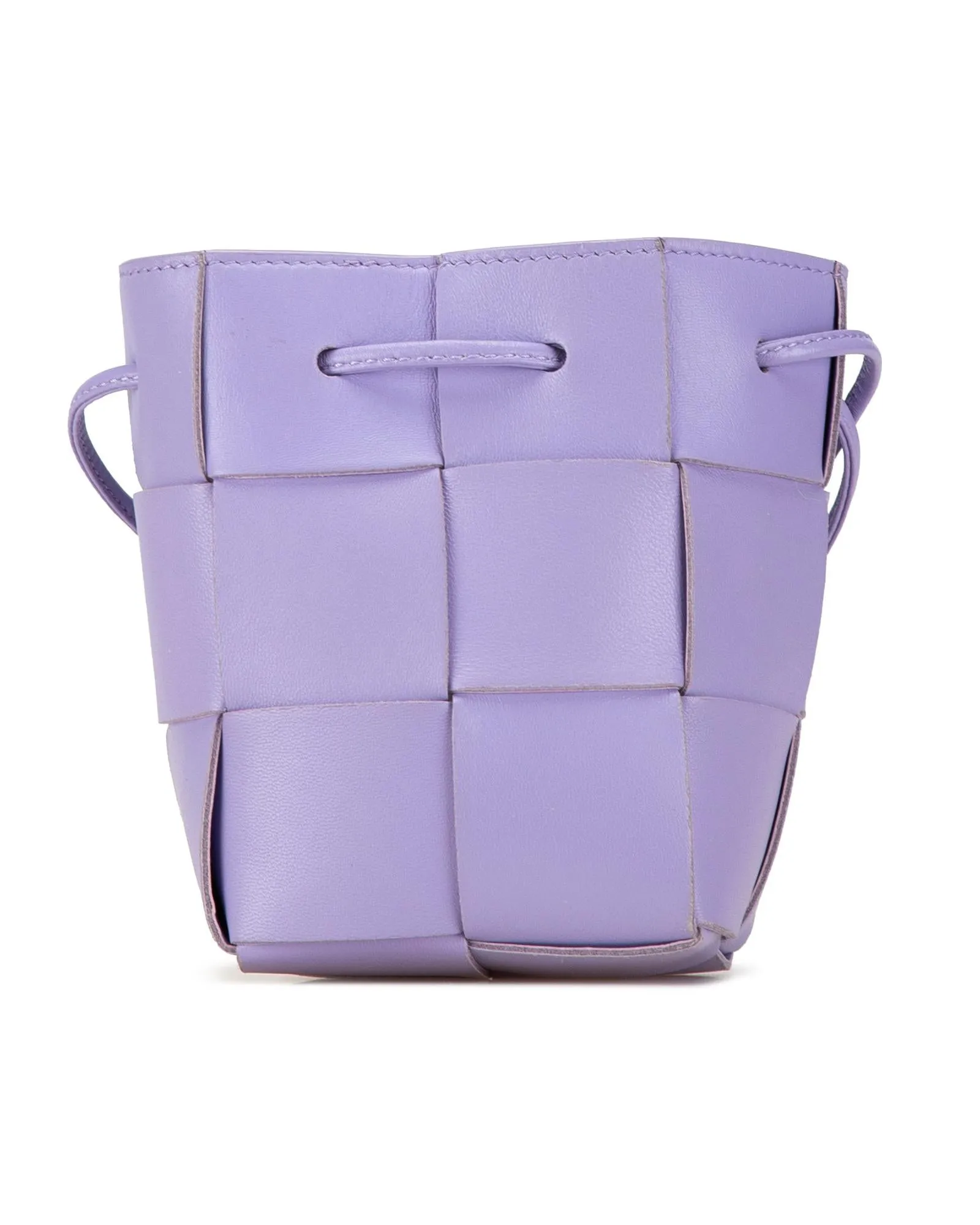 Mini Nappa Intrecciato Woven Leather Bucket Bag with Drawstring Closure