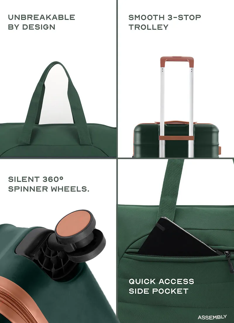Odyssey Set of 2 & Float Duffle Combo | Forest Green | Medium Large Hard Luggage & Duffle