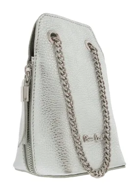 Pierre Cardin Silver Leather Curved Structured Chain Crossbody Bag