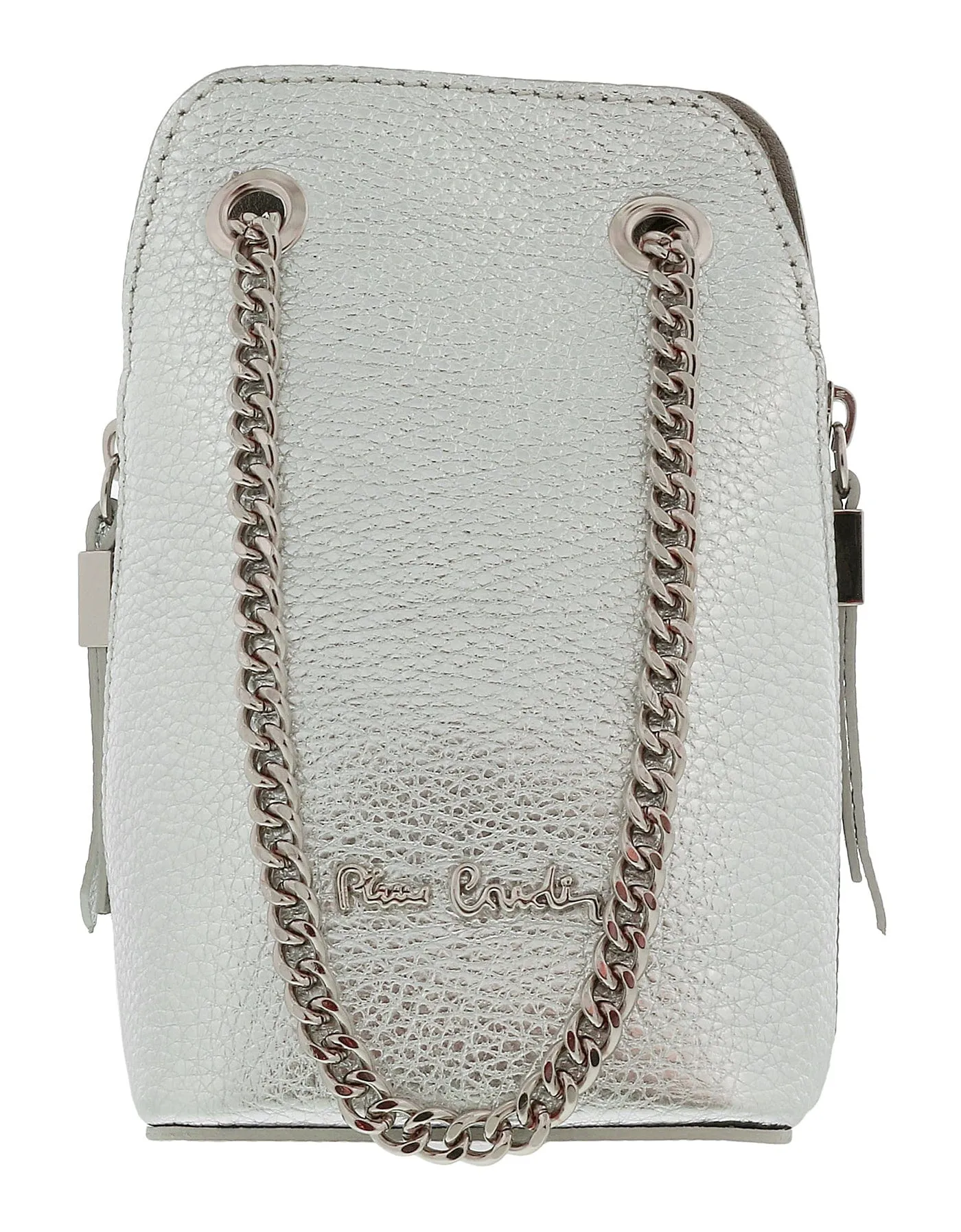 Pierre Cardin Silver Leather Curved Structured Chain Crossbody Bag