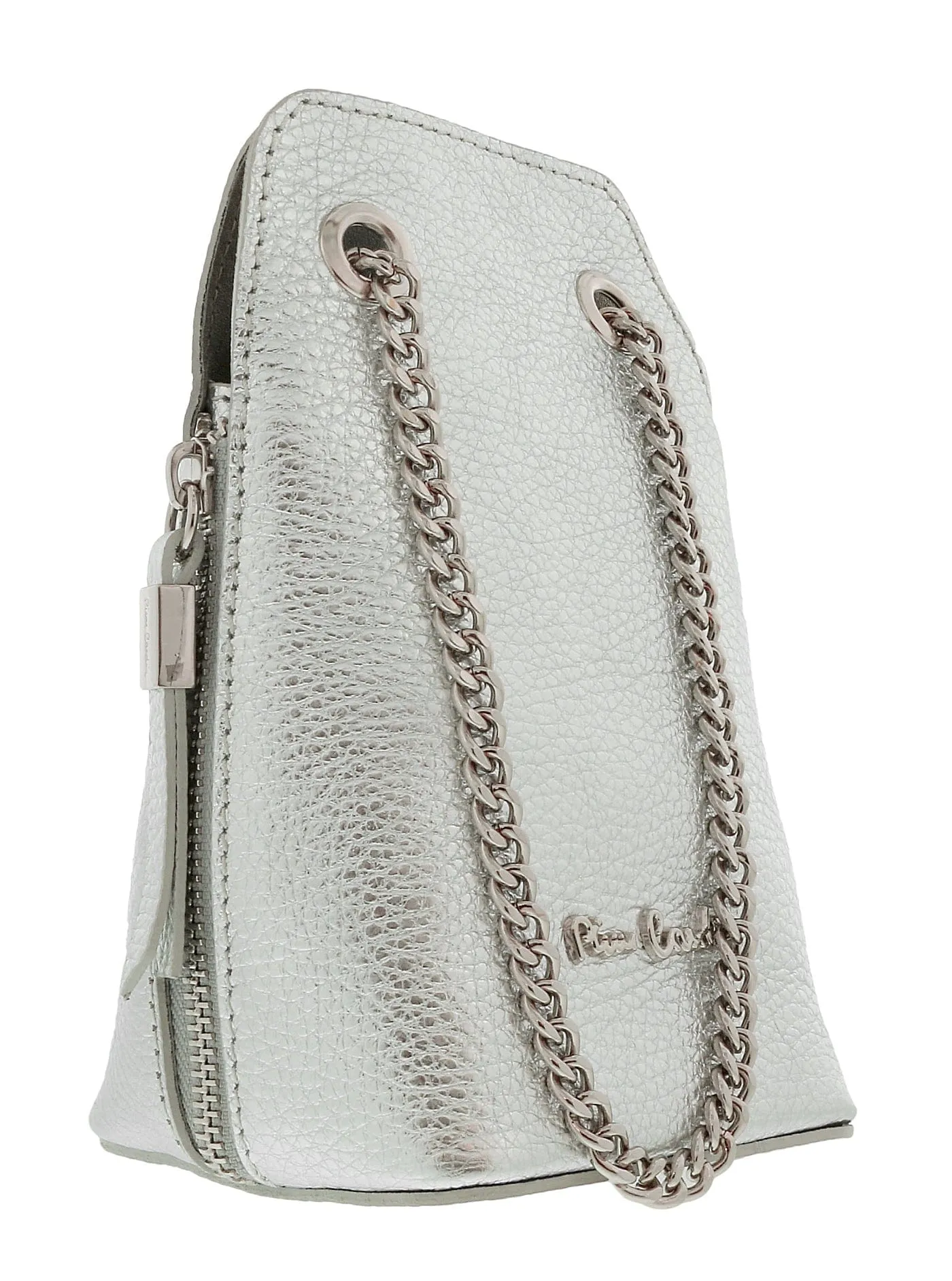 Pierre Cardin Silver Leather Curved Structured Chain Crossbody Bag