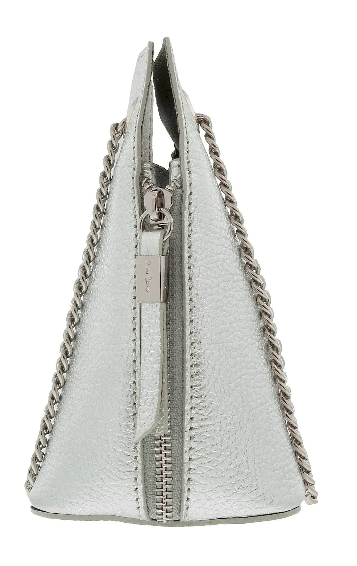 Pierre Cardin Silver Leather Curved Structured Chain Crossbody Bag