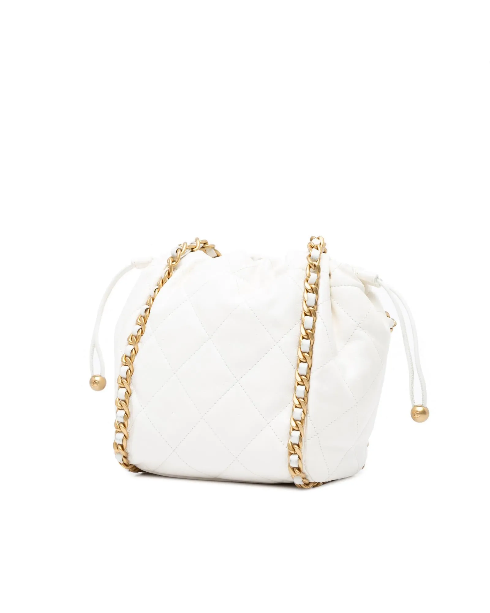 Quilted Lambskin Chain Detail Bucket Bag