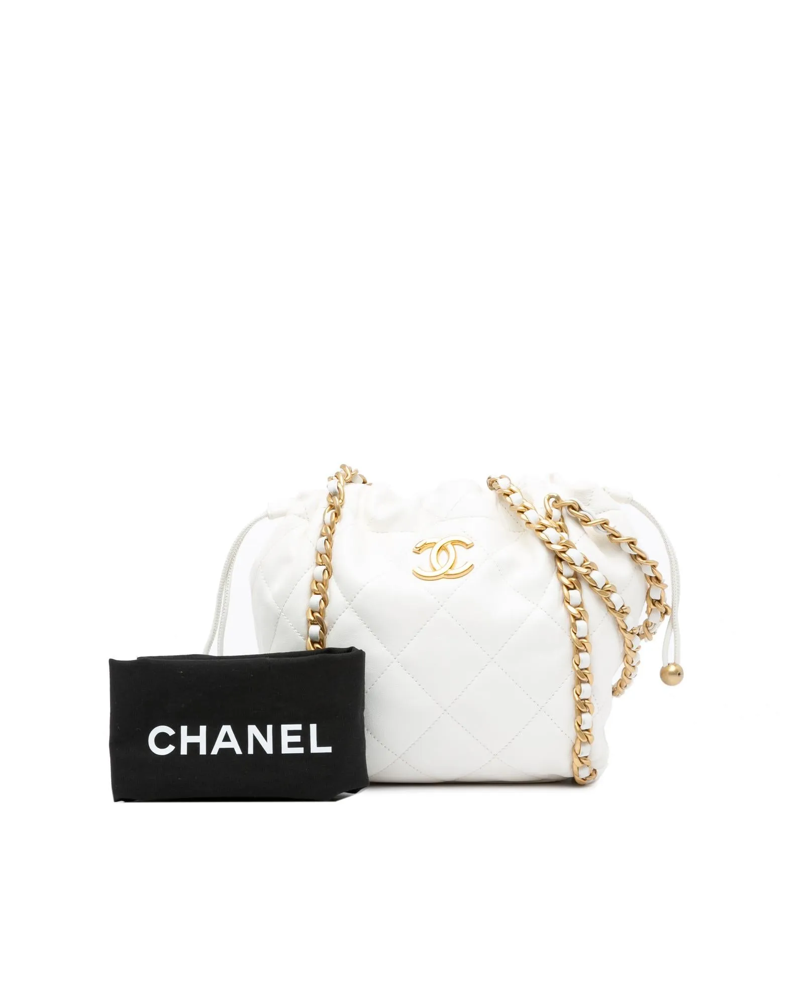 Quilted Lambskin Chain Detail Bucket Bag