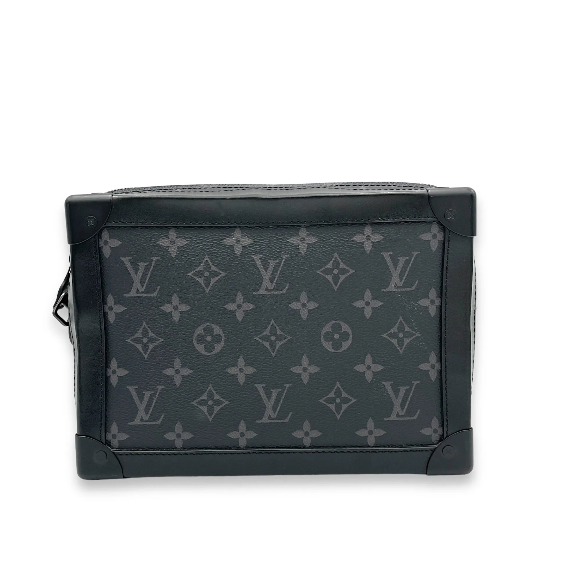 Soft Trunk Crossbody Bag Medium Black in Monogram Coated Canvas, Lacquered Metal hardware