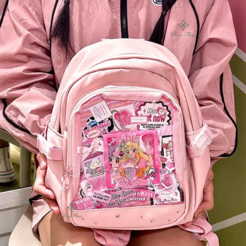 Sohiwoo Y2K Cute Mini Backpack Women Kawaii Ita Bag Sweet Girl Transparent Rucksack DIY Personality Display Knapsack Lolita Shoulder Bag