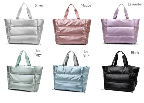 Stylish Metallic Puffer Oversized Gym Travel Tote Bag