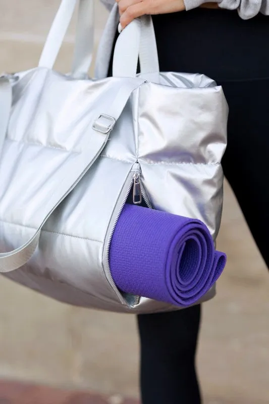 Stylish Metallic Puffer Oversized Gym Travel Tote Bag