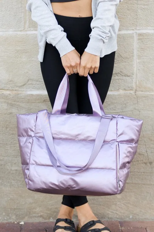 Stylish Metallic Puffer Oversized Gym Travel Tote Bag
