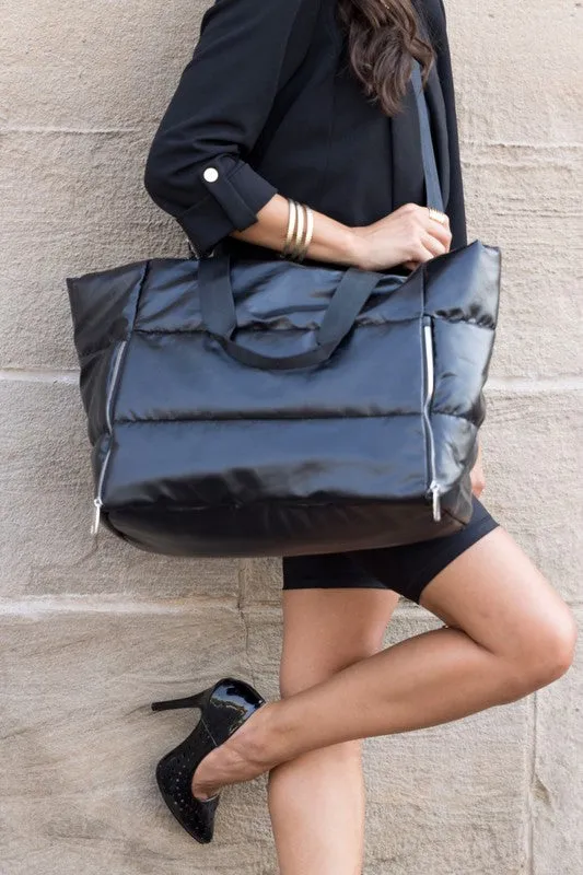 Stylish Metallic Puffer Oversized Gym Travel Tote Bag