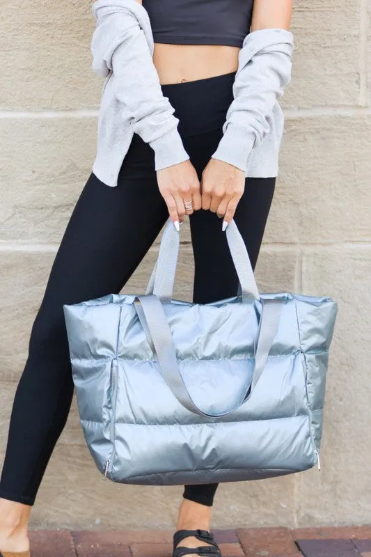 Stylish Metallic Puffer Oversized Gym Travel Tote Bag