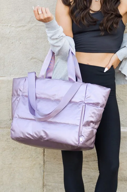 Stylish Metallic Puffer Oversized Gym Travel Tote Bag