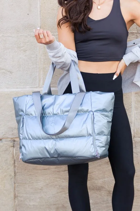 Stylish Metallic Puffer Oversized Gym Travel Tote Bag