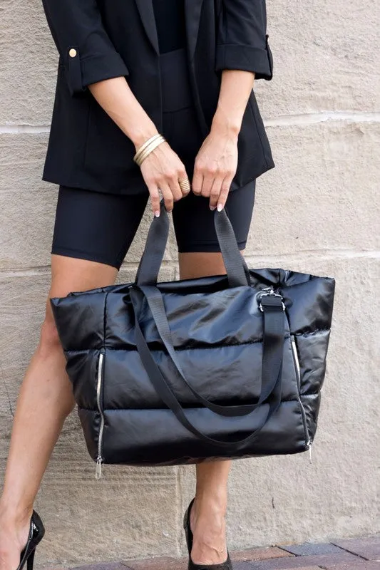 Stylish Metallic Puffer Oversized Gym Travel Tote Bag