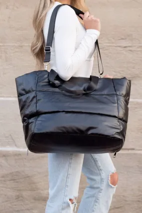 Stylish Metallic Puffer Oversized Gym Travel Tote Bag