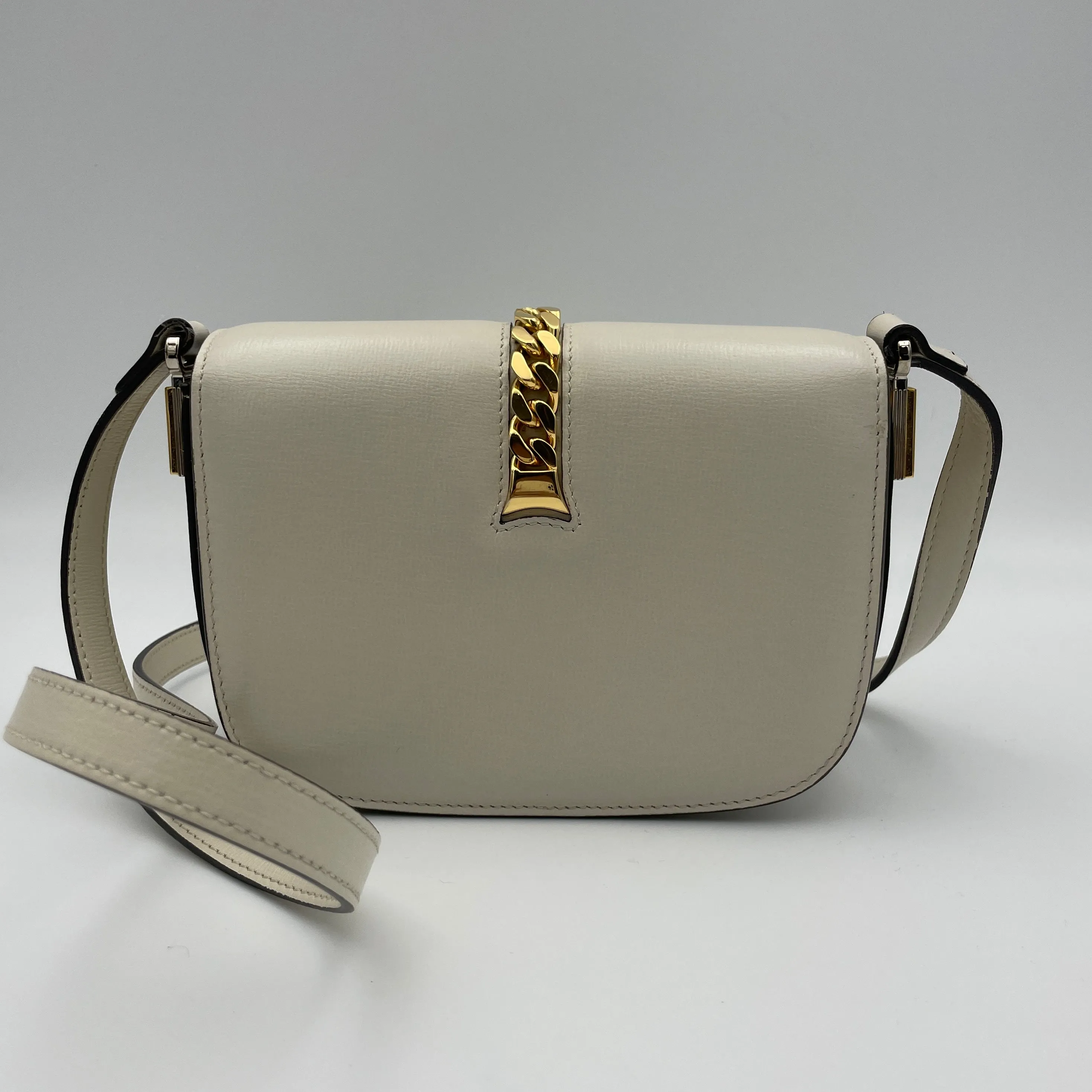 Sylvie 1969 Mini White Crossbody Bag in Calfskin, Gold hardware