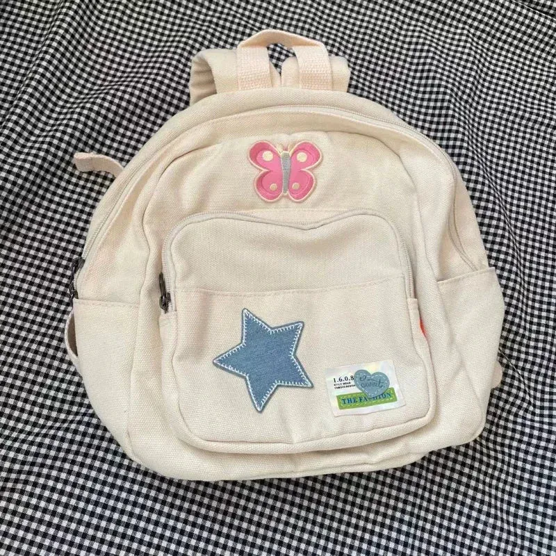 UAKISS  -  2024 Preppy Sweet Kawaii Star Schoolbags Japanese Simple Y2k Aesthetic Mini Backpacks Trendy   Casual Women Canvas Bags