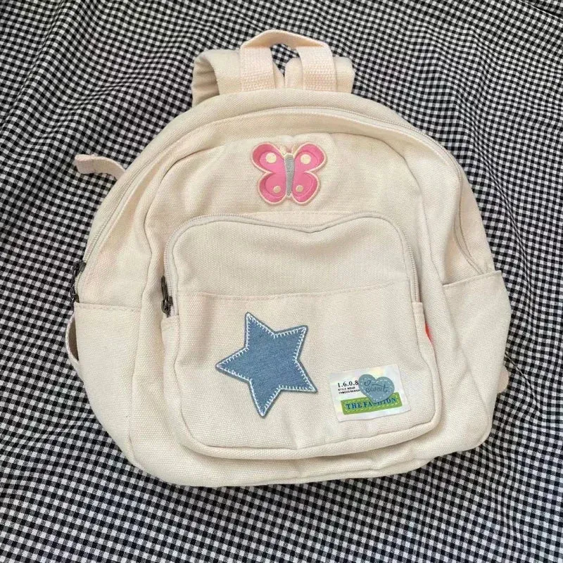 UAKISS  -  2024 Preppy Sweet Kawaii Star Schoolbags Japanese Simple Y2k Aesthetic Mini Backpacks Trendy   Casual Women Canvas Bags