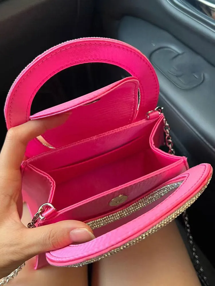 Women's Rhinestone Handle Satin Clutch